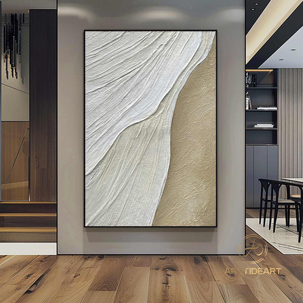 3D Textured Wall Art Ocean Waves Painting on Canvas Wabi-Sabi Wall Art Earth Tone Waves Art Living Room Painting Neutral Wall Art