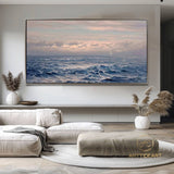 Sea Canvas Oil Painting, Holiday Seascape Texture Art, Blue Sky Cloud Mural Ocean Living Room Decor Painting sunset painting Custom Painting