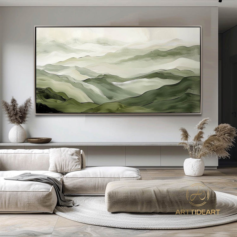 3D Texture Wall Art Original Green Mountain Oil Painting on Canvas Serene Forests Art Designer Art Choice Home Decor Living Room Center Art