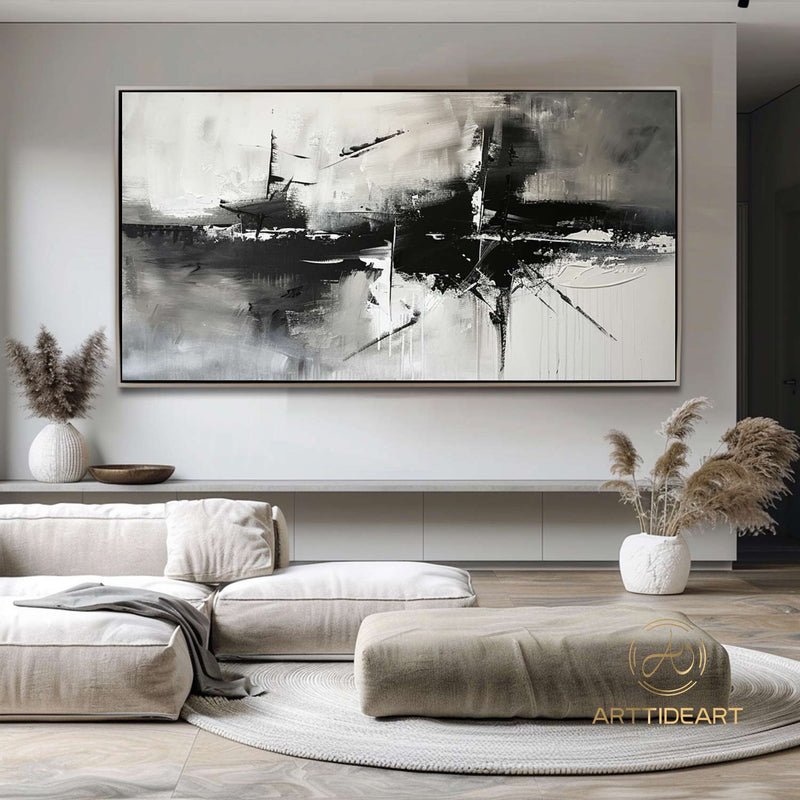 Large original abstract painting minimalist abstract painting black and white painting black white wall art black white wall canvas painting