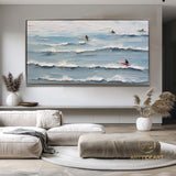 Oversized Beach Landscape Painting On Canvas Original Summer Seaside Painting White Wave Beach Painting Large Blue Ocean Wall Art Home Decor