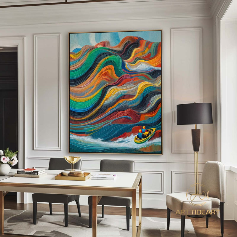 Colorful texture wall art sea wave painting colorful wall art green yellow blue abstract wall art Henri Matisse style impressionist painting