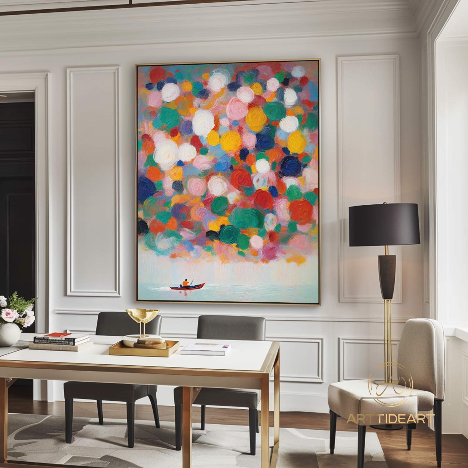 Colorful texture wall art colorful painting Rowing painting green white blue abstract wall art Henri Matisse style impressionist painting
