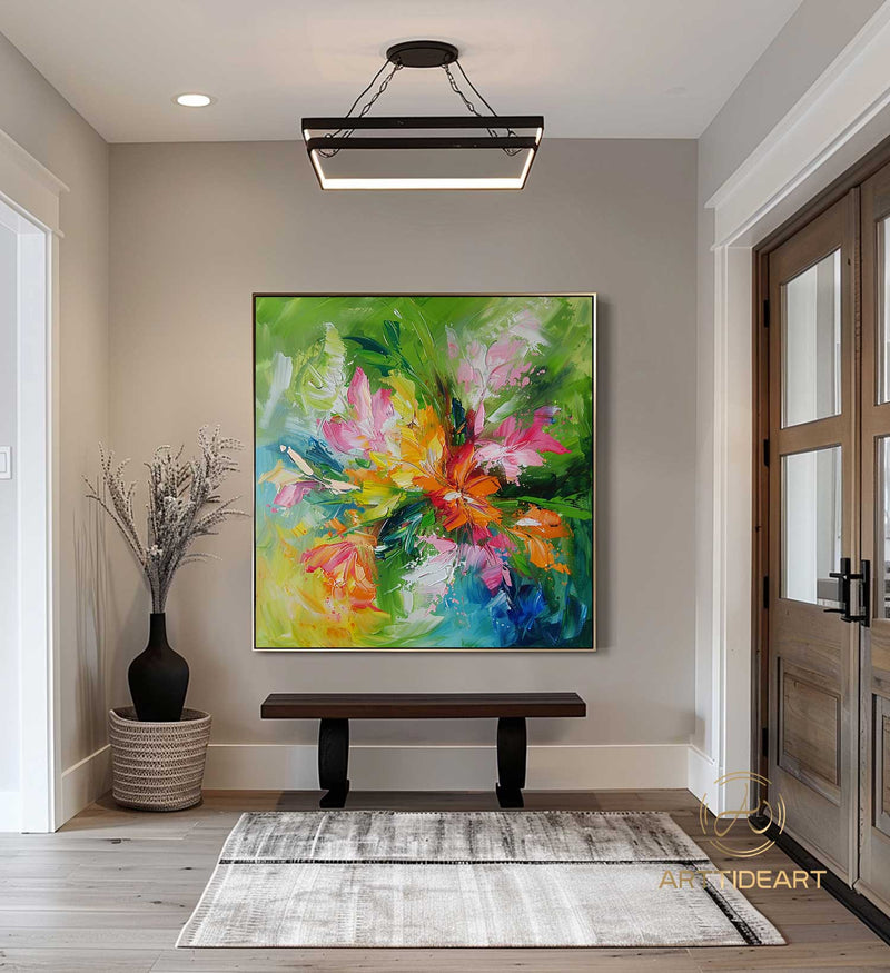 Original flower oil painting large flower painting colorful wall art Palette knife painting Oil paintings of blooming flowers Gifts for her