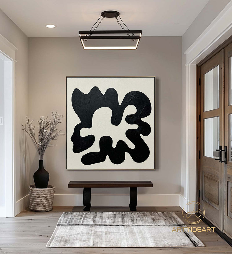 Black and White  Texture Wall Art Black White Abstract Minimalist Painting Organic Modern Canvas Art Large Black Beige Texture Painting