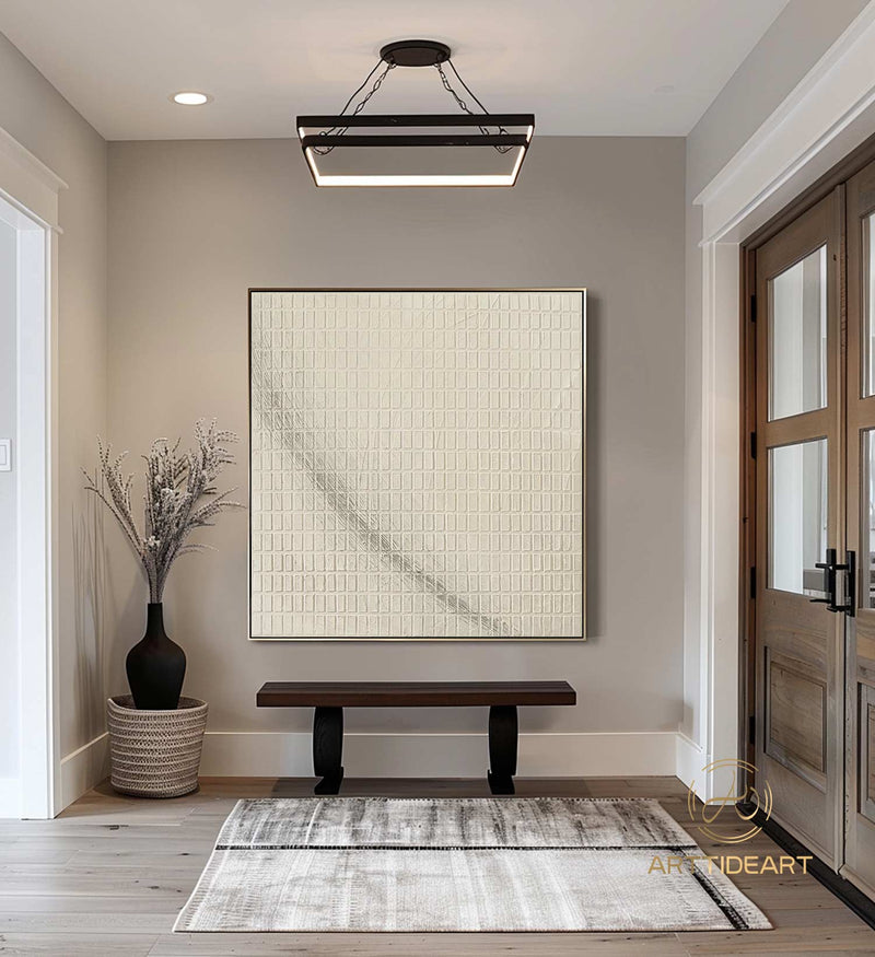 Pure Beige 3D Textured Canvas Wall Art Beige Minimalist Painting Wabi Sabi Wall Art Beige Texture Painting on Canvas Neutral Wall Art Framed