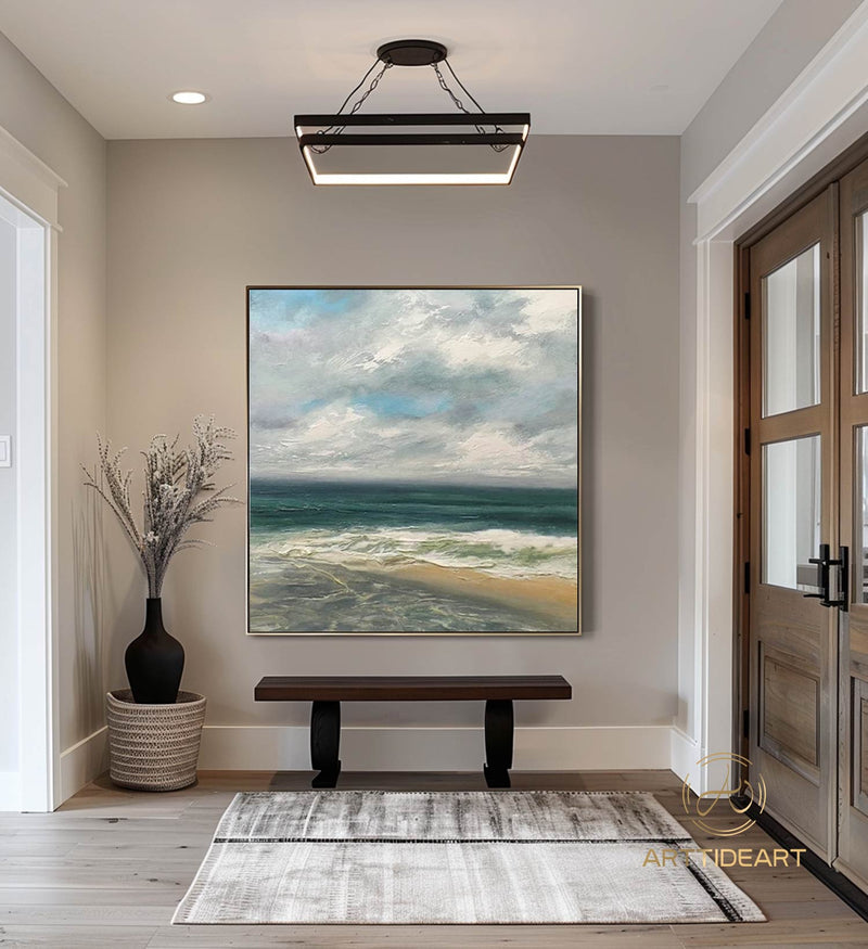 Blue Big Sea Wave Seascape Painting on Canvas Large Original Ocean Wall Art Beach Landscape Acrylic Painting Living Room Wall Art Home Decor