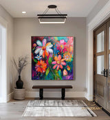 Colorful Flower Oil Painting on Canvas,Large Wall Art Abstract Original Pink Floral Landscape Art Custom Painting Modern Living Room Decor