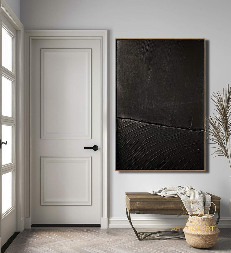 Black Textured Wall Art Black Minimalist Painting Black 3D Textured Painting Wabi Sabi Wall Art Modern Contemporary Minimalist Wall Art