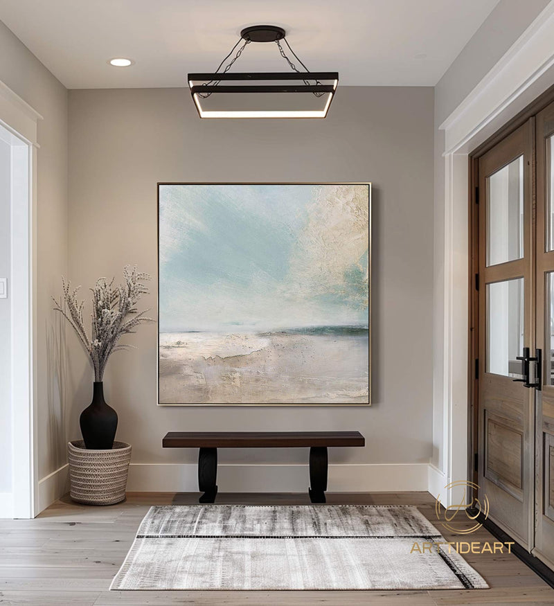 Coastal Beach Canvas Painting Original Sea Abstract Oil Painting White Waves Texture Painting Large Sky And Sea Painting living room canvas