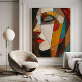 Colorful Woman Face Painting Large Figure Wall Art Female Portrait Textured Painting on Canvas Palette Knife Texture Art Modern Wall Decor