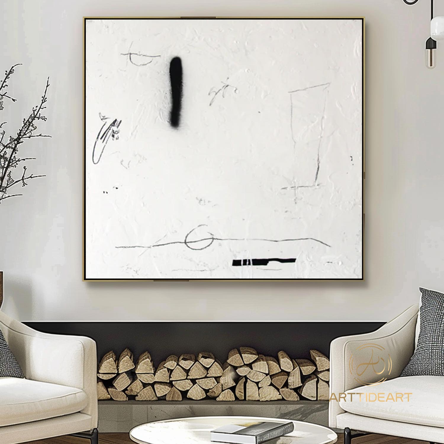 Wabi Sabi Wall Art white Textured Painting white Minimalist Wall Art Large Biege and Black Minimalist Painting on Canvas Neutral Wall Decor
