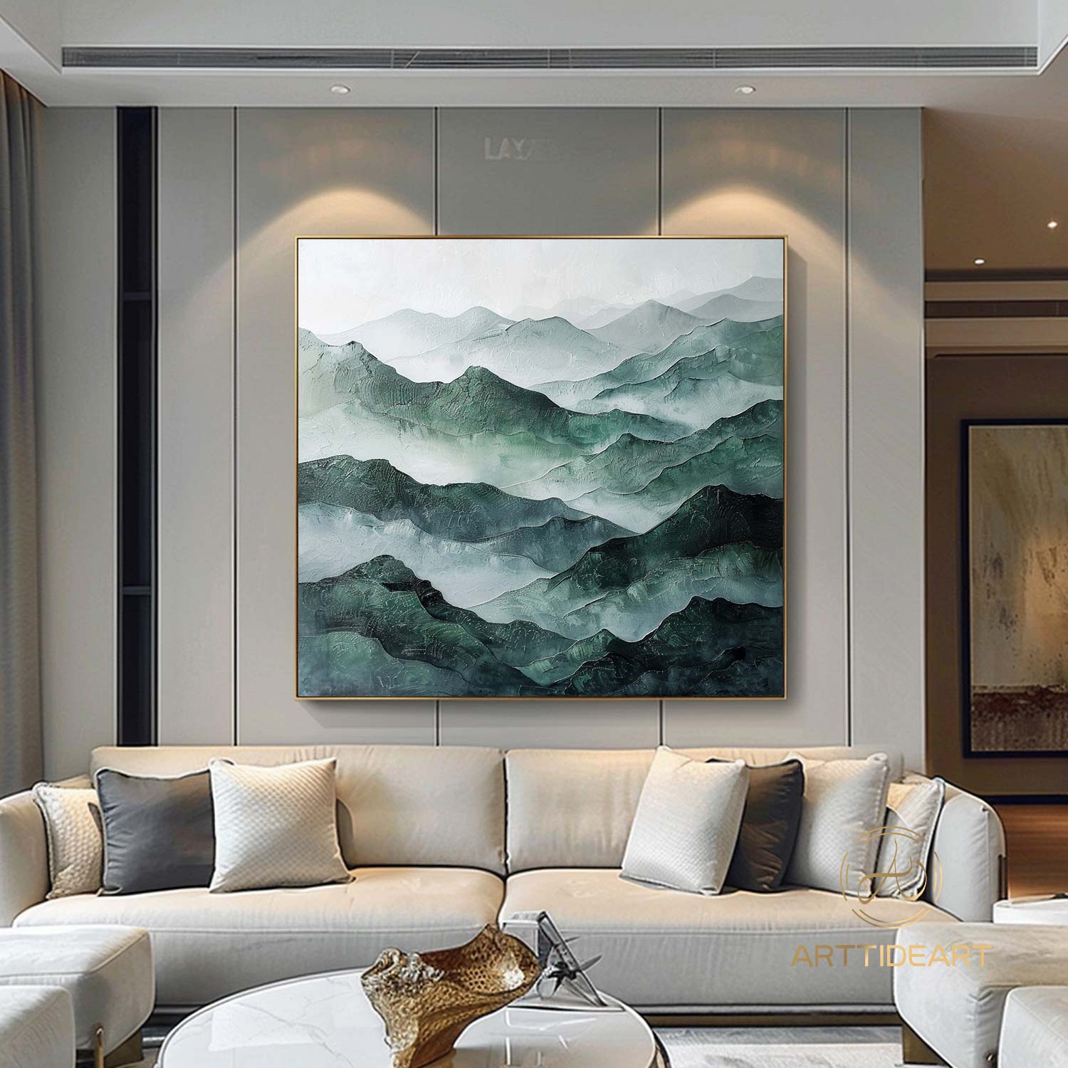 Large Abstract Oil Painting on Canvas Mountain River Landscape Painting Modern Texture Wall Art Original Green Wall Art Custom Gift Painting