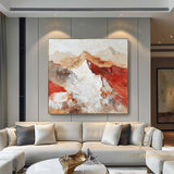 Original 3D Beige Mountain Painting on Canvas Framed Plaster Style Textured Wall Art Ivory Wabi-Sabi Living Room Decor Boho Modern Canvas