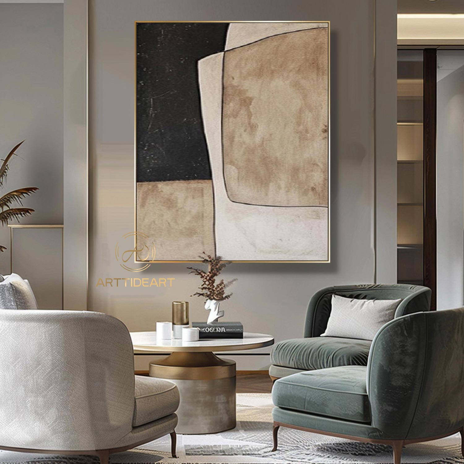 Brown Wall Art Beige Wabi-Sabi Wall Art Pure Beige Minimalist Painting Neutral Black Beige Minimal Wall Art Large Texture Painting on Canvas