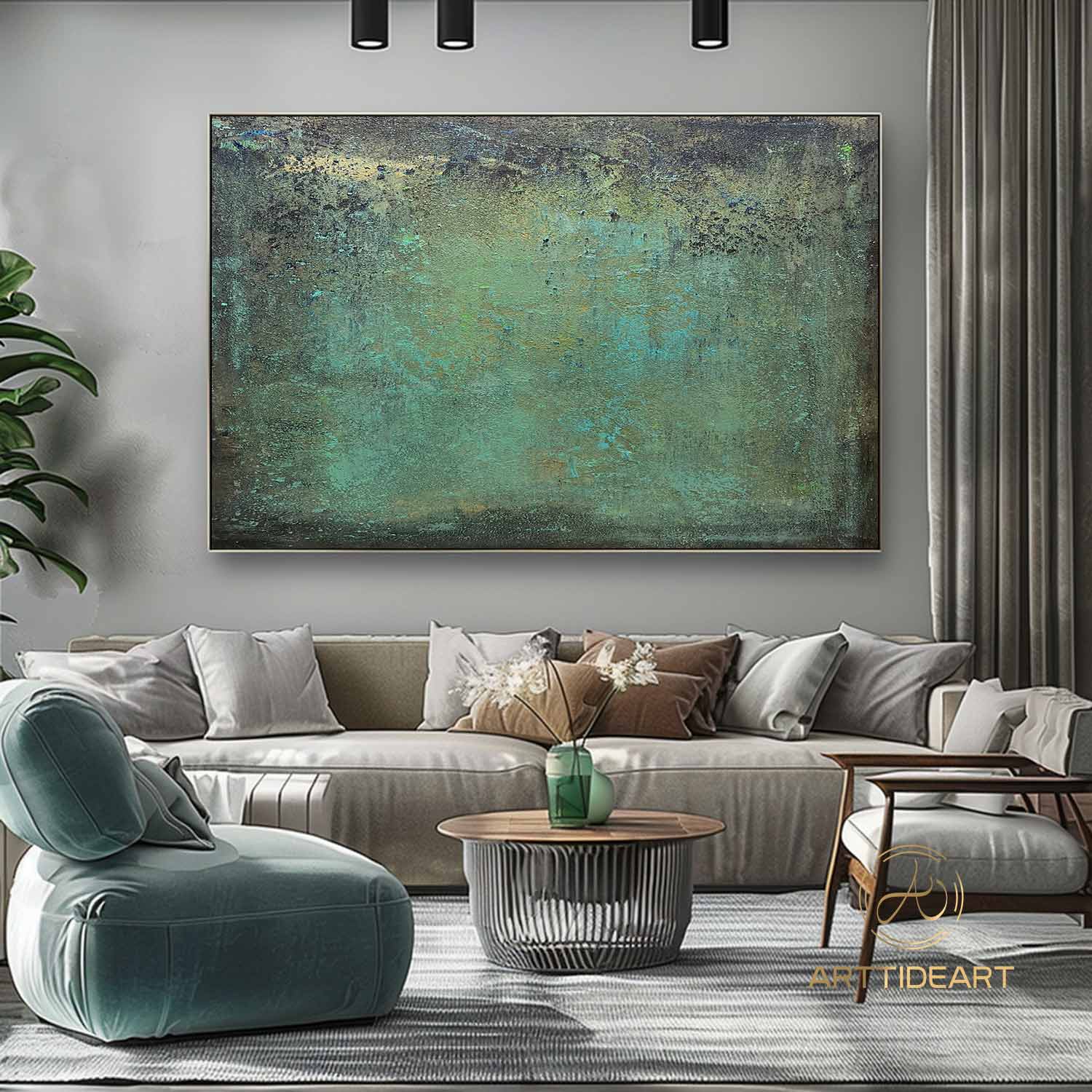 green wall art Green minimalism painting green canvas painting green abstract art green canvas wall art Large green abstract painting