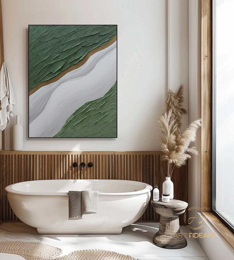 3D Ocean Wave Green Texture Oil Painting Wabi-Sabi Art Abstract Art Living Room Decor Hand-painted Modern Abstract Original Canvas painting