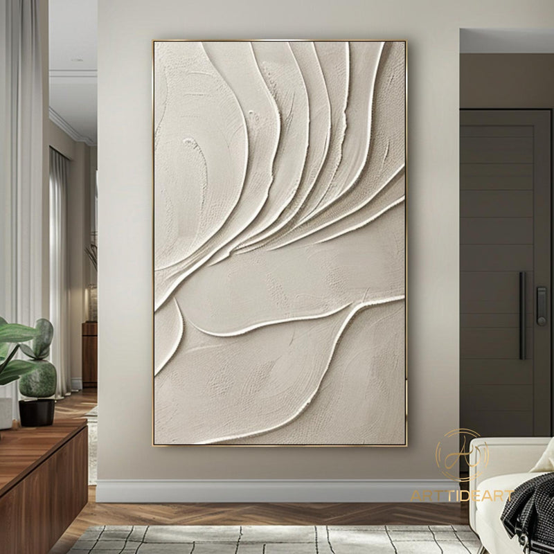 Pure Beige Round 3D Texture Painting, Beige Minimalist Wall Art, Milky White Plaster Painting, Wabi-sabi Wall Art, Modern Textured Wall Art