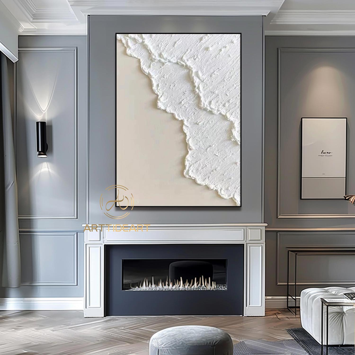 Large Textured Beach Acrylic Painting Framed 3D White Wave Canvas Painting Abstract Ocean Wave Art Coastal Wall Art Beach Pastel Room Decor