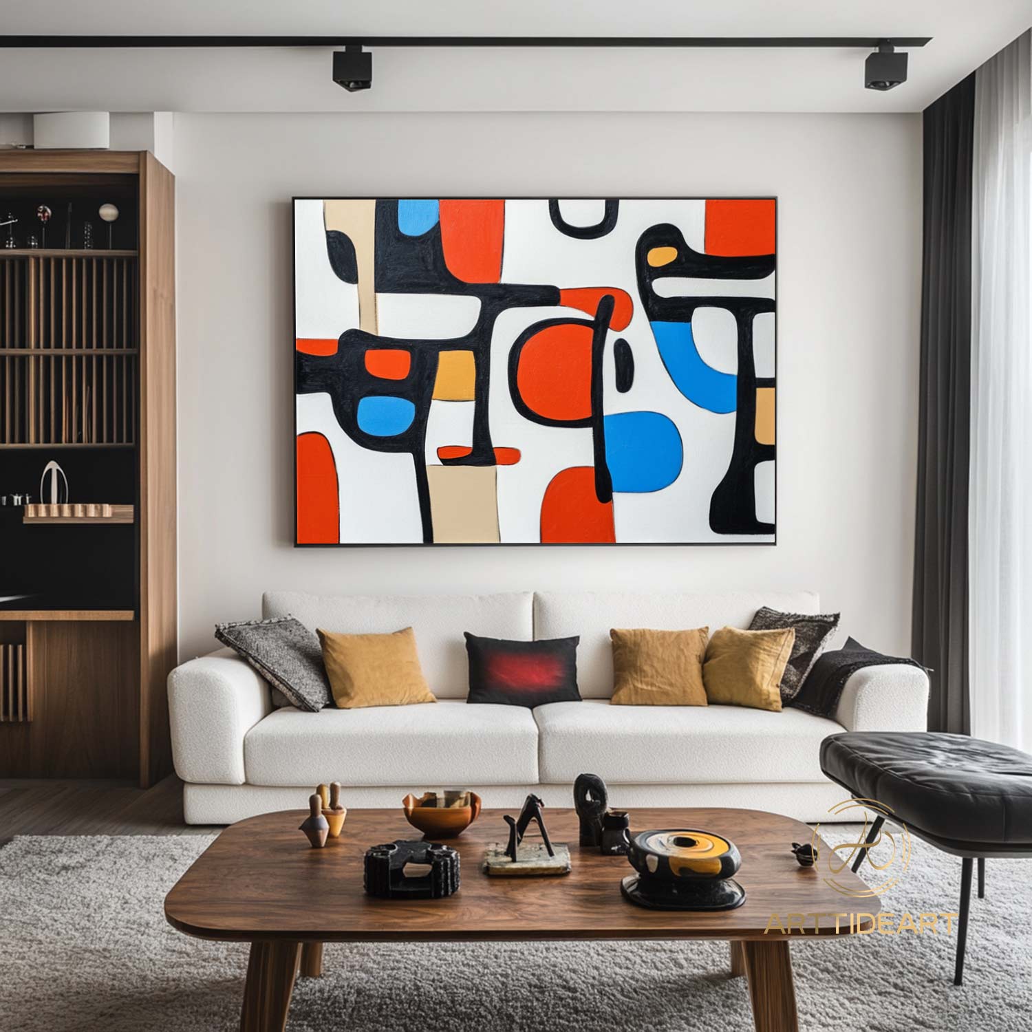 Large Abstract Colorful Painting on Canvas Colorful Textured Wall Art Modern Black and White  Painting Contemporary Living Room Art Vibrant Canvas Art
