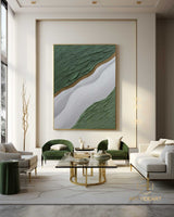 3D Ocean Wave Green Texture Oil Painting Wabi-Sabi Art Abstract Art Living Room Decor Hand-painted Modern Abstract Original Canvas painting