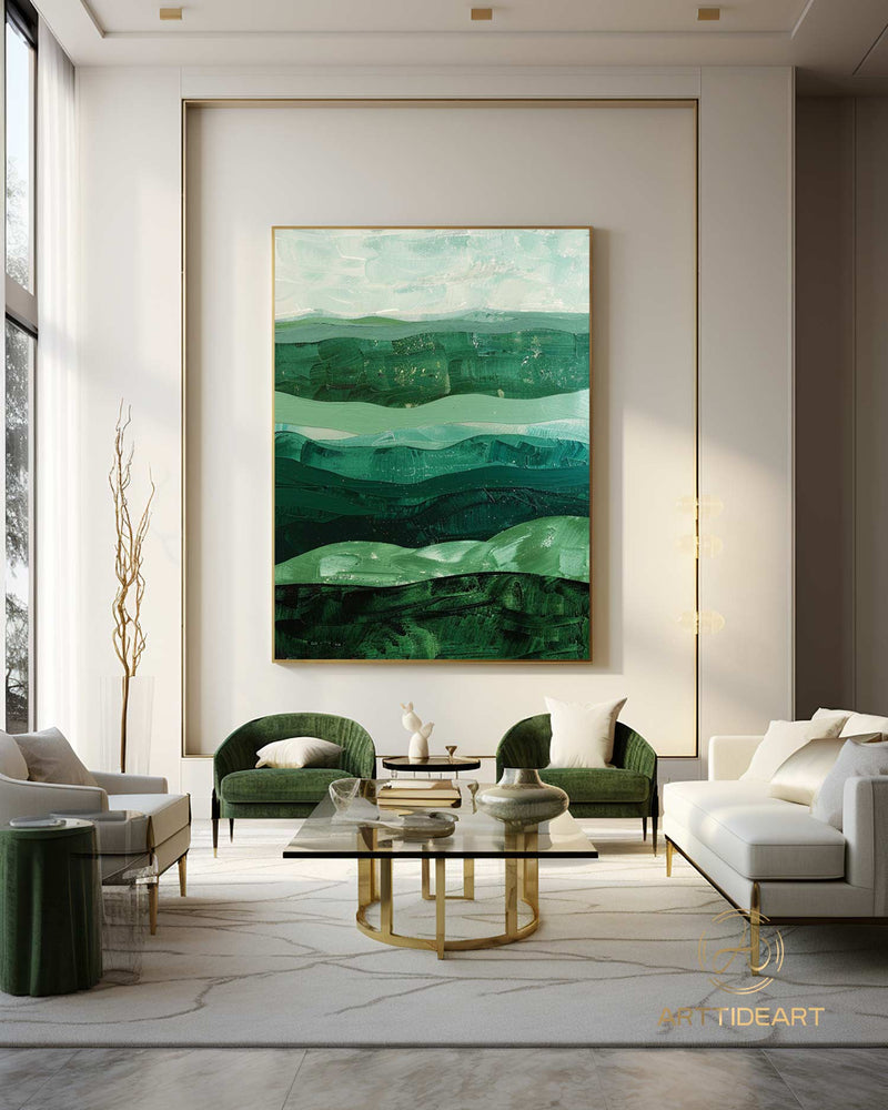 Large Green Oil Painting Green Abstract Wall Art Green Abstract Textured Painting Modern Minimalist Living Room Home Decor Sofa Wall Art