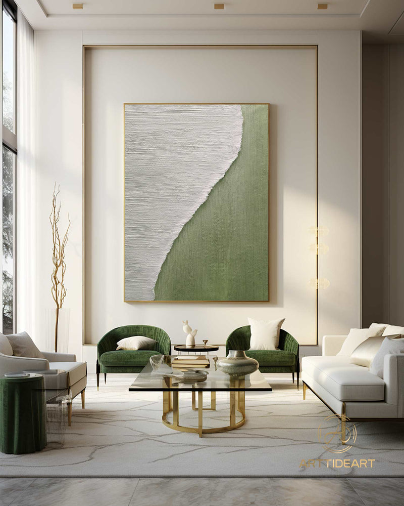 Green 3D texture painting Nordic green and white abstract walls green and white modern living room abstract painting minimalist art