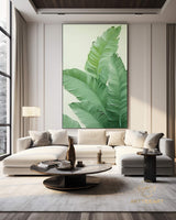 3D Minimalist Wabi Sabi Green Leaves Painting on Canvas Modern Minimalist Textured Wall Art Neutral Home Decor Large Living Room