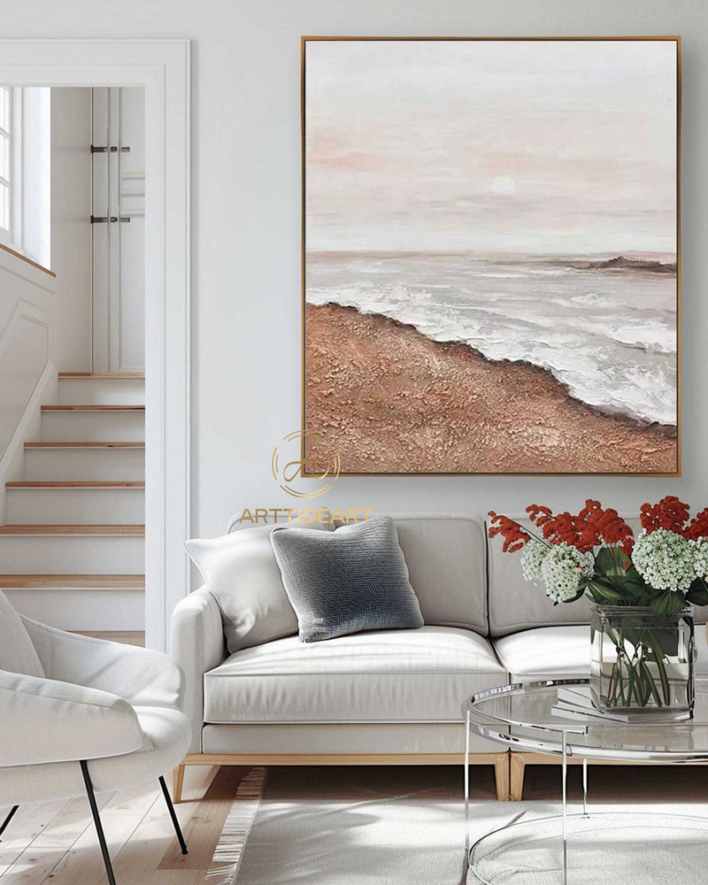 Large Ocean Sunset Painting On Canvas Textured Ocean Painting Beach Landscape Wall Art Beige Cloud Painting Abstract Sea Wall Art Home Decor