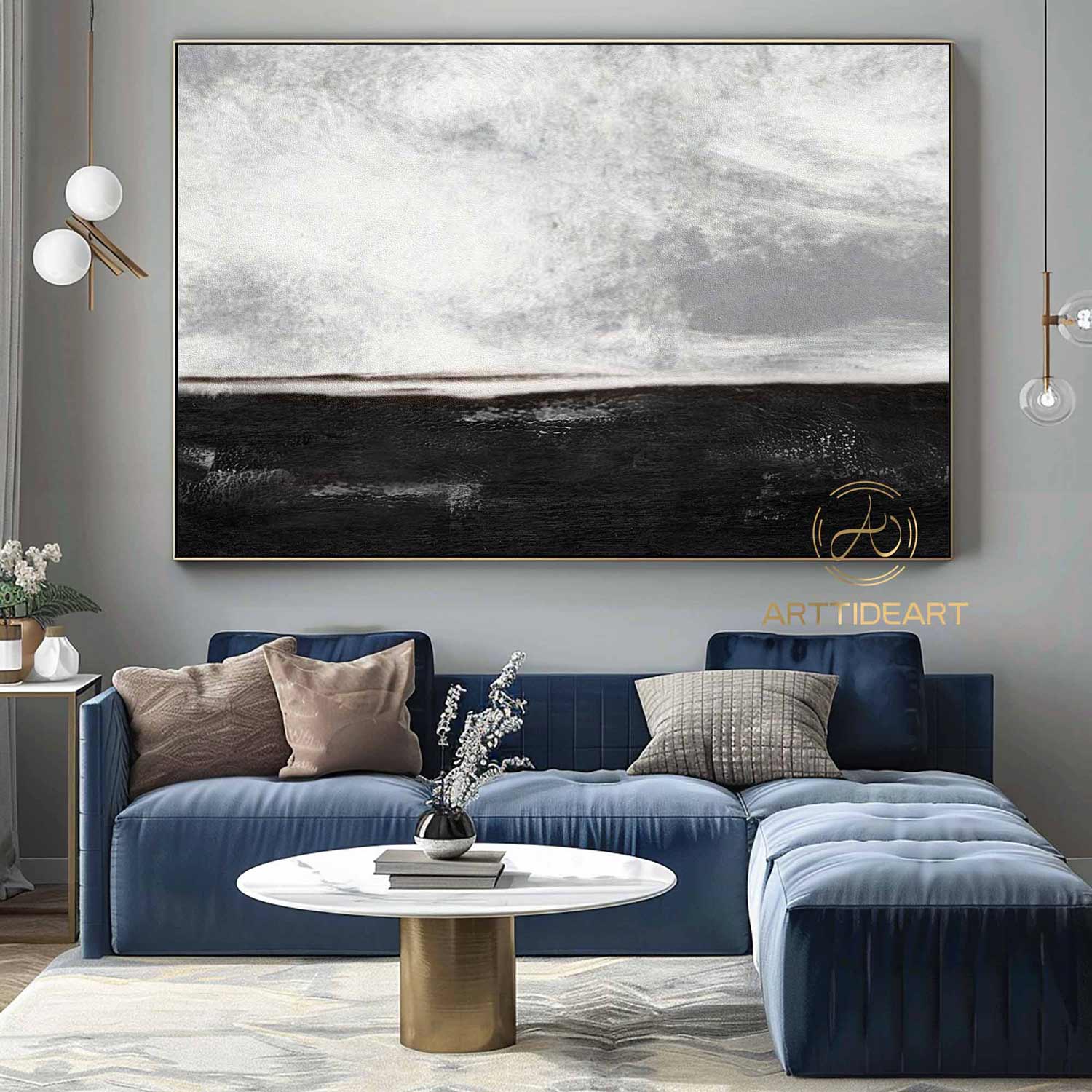 Large Black White Minimalist Wall Art Black White Textured Painting on Canvas Wabi Sabi Wall Art Modern Textured Wall Art Black Wall Decor