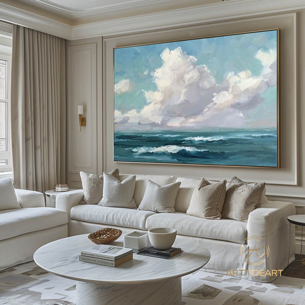 Large Abstract Clouds Oil Painting on Canvas, Original Landscape Canvas Wall Art, Modern Hand-painted Sky and Clouds Painting, Bedroom Decor