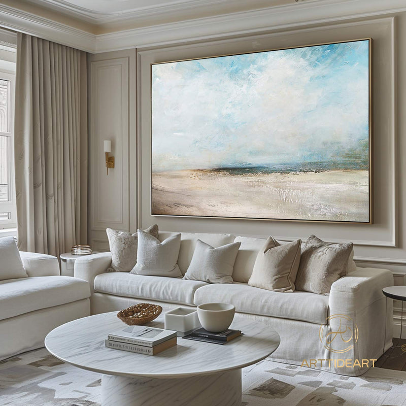 Original Beach Abstract Painting Large Sky And Sea Painting Large Ocean Canvas Painting Cloud Painting Painting For Living Room Seascape Art