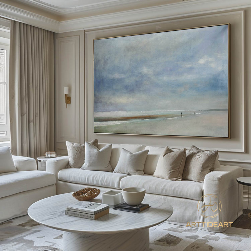 Large Sky & Sea Canvas Painting,Original Light Blue Sky Painting,Large Wall Sky Painting,Sky Abstract Painting,Ocean Landscape Painting