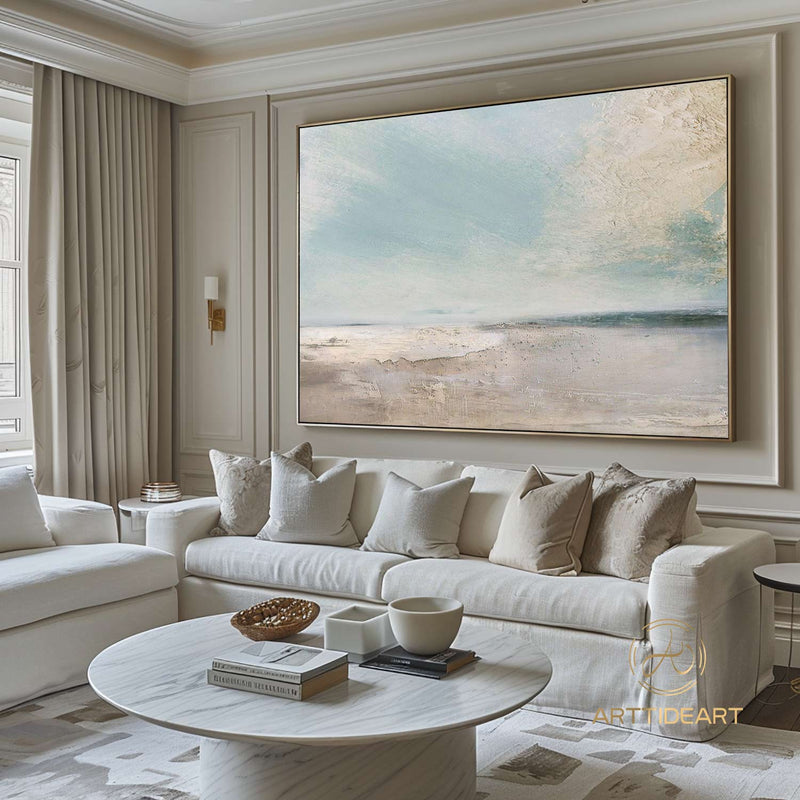 Large sky and sea painting beach scene painting original large ocean canvas painting blue green sky painting living room canvas painting