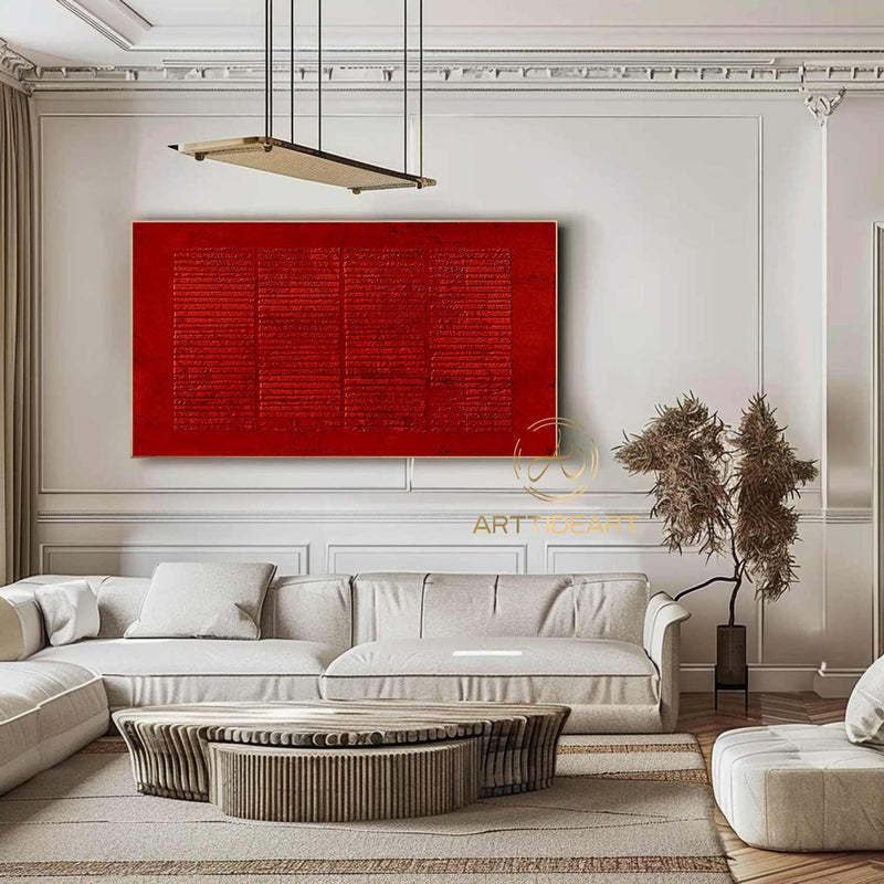 Large Red Abstract Painting Crimson Minimalist wall Painting Red 3D Textured Painting Modern abstract wall art Minimalist Painting Art