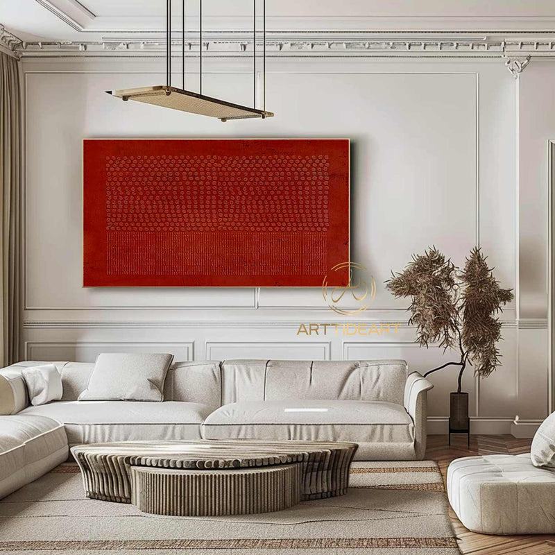 3D Red Minimalist Textured Wall Art Crimson Painting Red Wabi Sabi Wall Art Painting on Canvas Wabi-Sabi Wall Art Living Room Painting